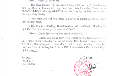 Quyết định thành lập Hội đồng trường học nhiệm kì 2020-2021